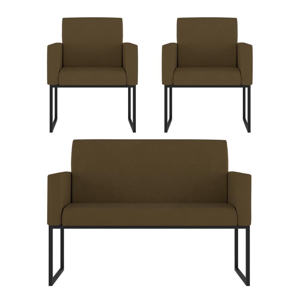 Kit 2 Poltronas + Namoradeira 2 Lugares Para Recepção Marrom - 1