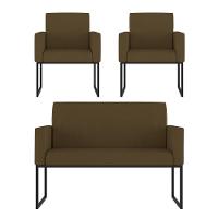 Kit 2 Poltronas + Namoradeira 2 Lugares Para Recepção Marrom - 1