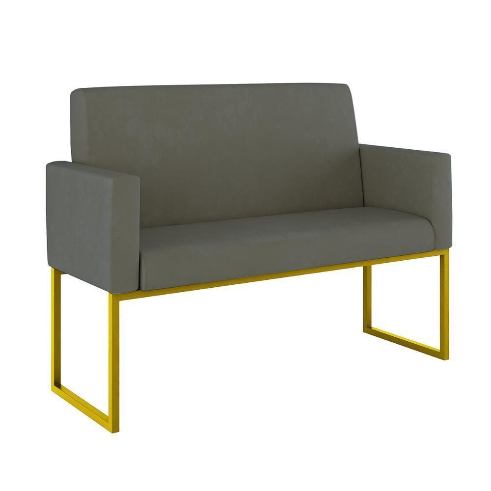 Kit 2 Poltronas + Namoradeira Lugares Recepção Base Dourada Cinza - 7