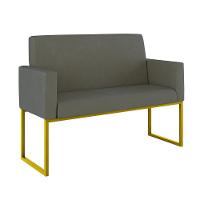 Kit 2 Poltronas + Namoradeira Lugares Recepção Base Dourada Cinza - 7