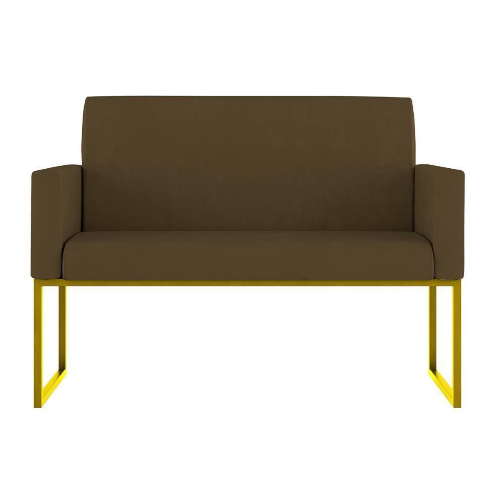 Kit 2 Poltronas + Namoradeira Lugares Recepção Base Dourada Marrom - 7