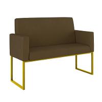 Kit 2 Poltronas + Namoradeira Lugares Recepção Base Dourada Marrom - 6