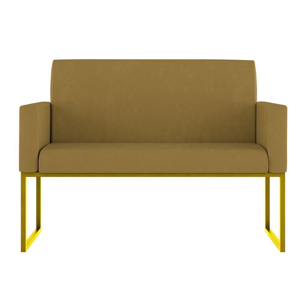 Kit 2 Poltronas + Namoradeira Lugares Recepção Base Dourada Capuccino - 6