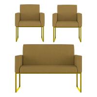 Kit 2 Poltronas + Namoradeira Lugares Recepção Base Dourada Capuccino - 1