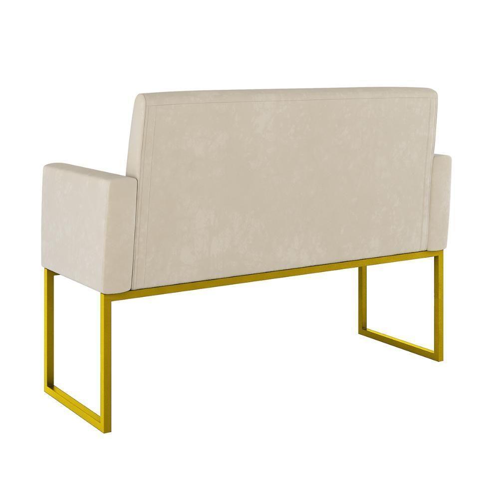 Kit 2 Poltronas + Namoradeira Lugares Recepção Base Dourada Bege - 1