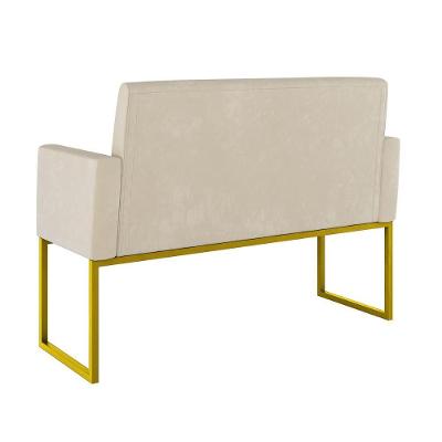 Kit 2 Poltronas + Namoradeira Lugares Recepção Base Dourada Bege