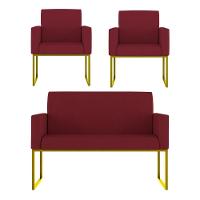 Kit Poltronas Namoradeira Lugares Recepção Base Dourada Marsala - 1