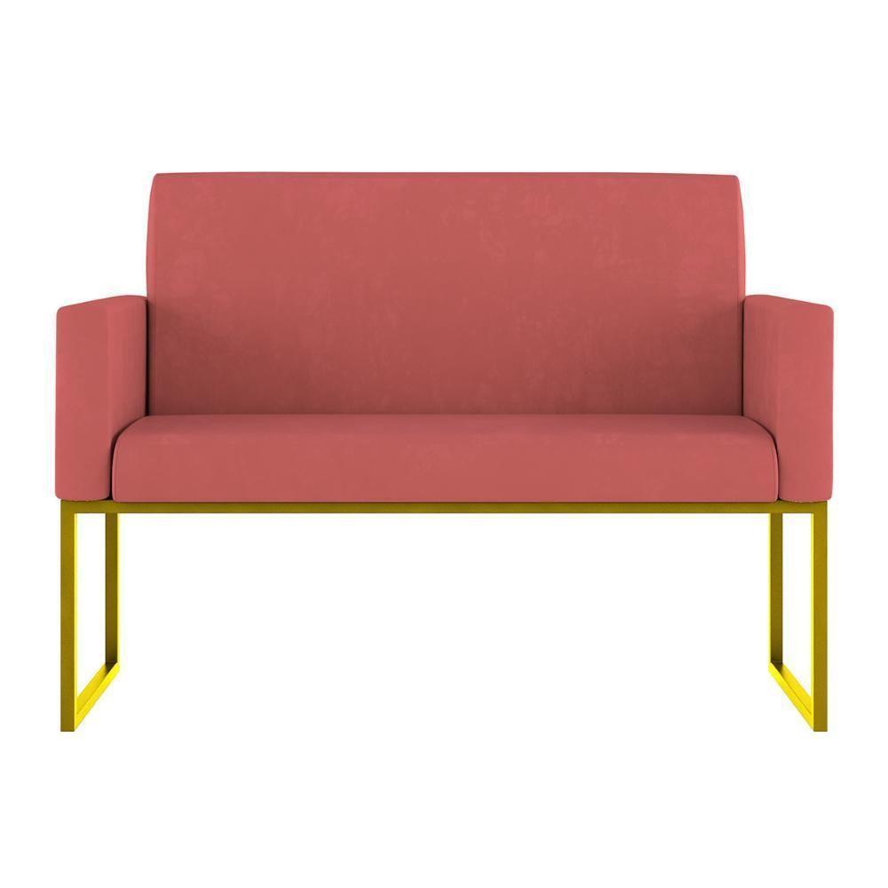 Kit 2 Poltronas + Namoradeira Lugares Recepção Base Dourada Rosa - 6