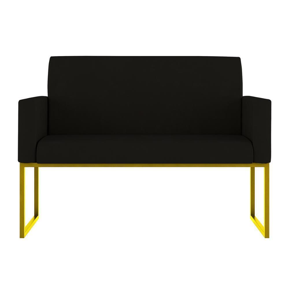 Kit 2 Poltronas + Namoradeira Lugares Recepção Base Dourada Preto - 3