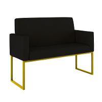 Kit 2 Poltronas + Namoradeira Lugares Recepção Base Dourada Preto