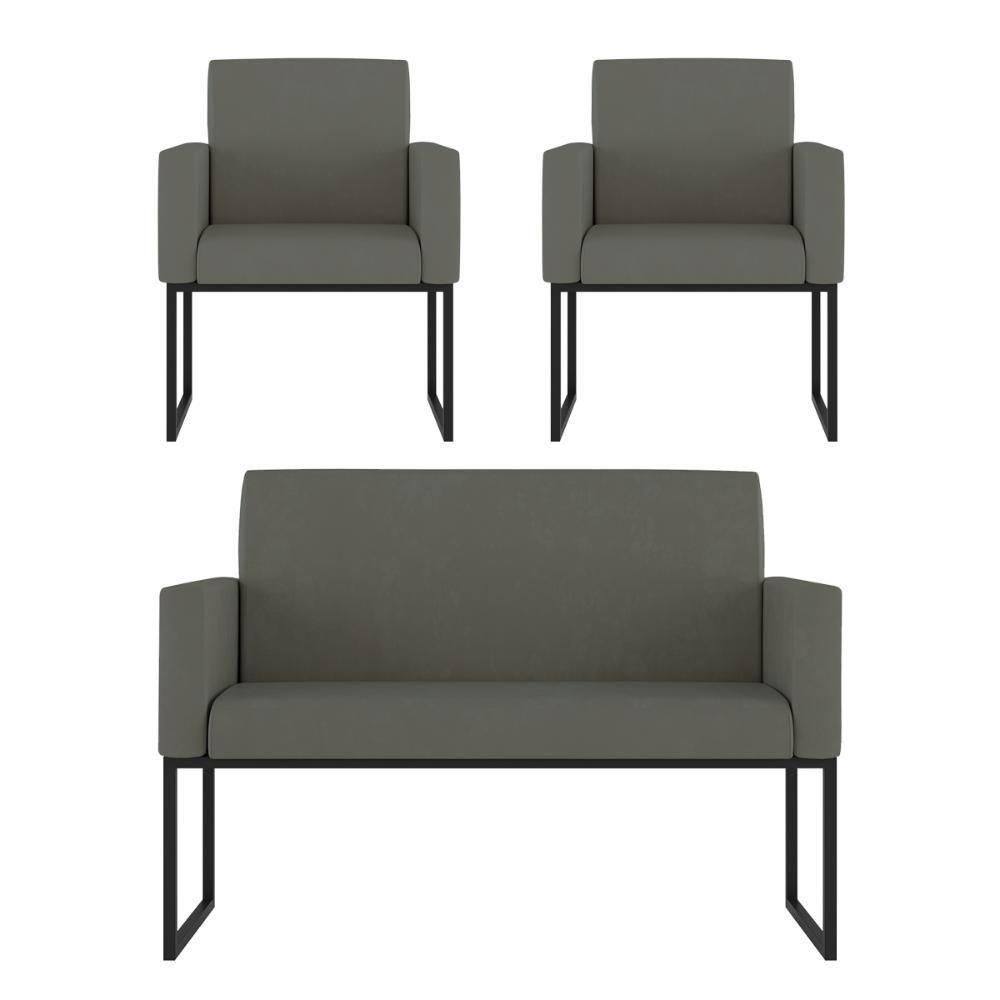 Kit 2 Poltronas + Namoradeira 2 Lugares Para Recepção Cinza - 1