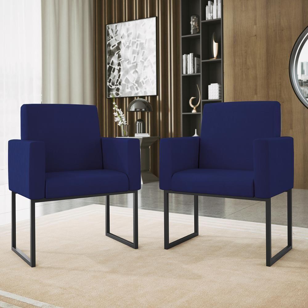 Kit 2 Poltronas + Namoradeira 2 Lugares Para Recepção Azul Marinho - 9