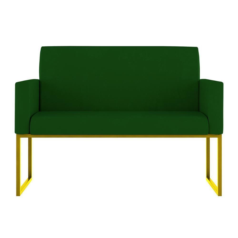 Kit 2 Poltronas + Namoradeira Lugares Recepção Base Dourada Verde - 5