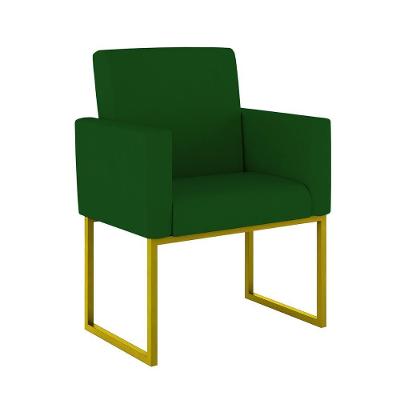 Poltrona Moderna Confortável Base Ferro Dourada Balaqui Decor Verde