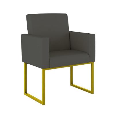 Poltrona Moderna Confortável Base Ferro Dourada Balaqui Decor Courino Cinza