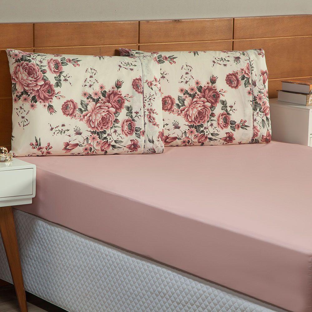 Kit Cobre Leito E Jogo De Lençol Casal 4 Peças Esmeralda 100% Algodão Percal 150 Fios Cor:rosê - 2