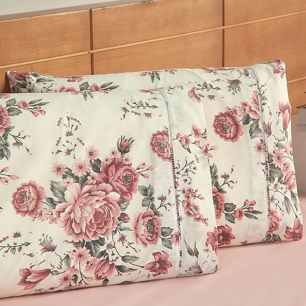 Kit Cobre Leito E Jogo De Lençol Casal 4 Peças Esmeralda 100% Algodão Percal 150 Fios Cor:rosê - 3