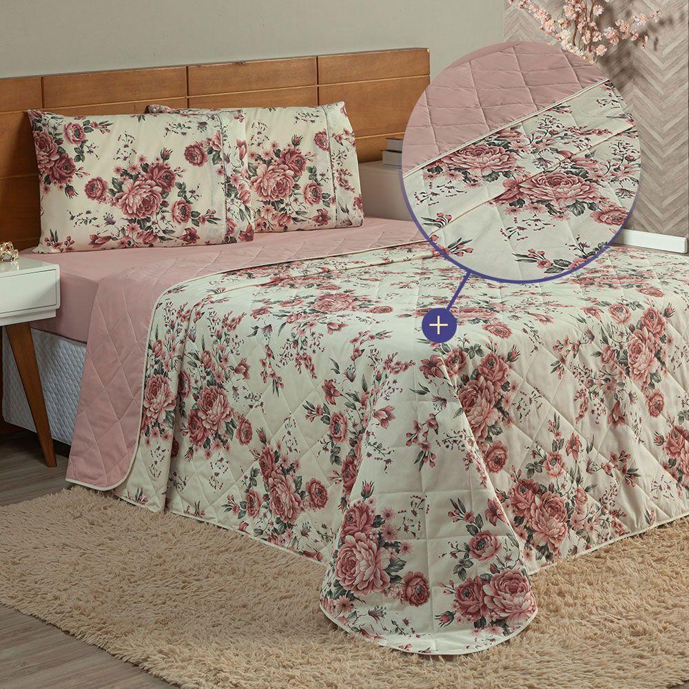 Kit Cobre Leito E Jogo De Lençol Casal 4 Peças Esmeralda 100% Algodão Percal 150 Fios Cor:rosê - 6