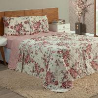 Kit Cobre Leito E Jogo De Lençol Casal 4 Peças Esmeralda 100% Algodão Percal 150 Fios Cor:rosê