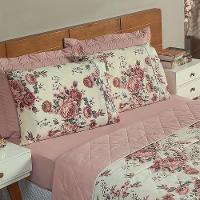 Kit Cobre Leito E Jogo De Lençol Casal 4 Peças Esmeralda 100% Algodão Percal 150 Fios Cor:rosê - 5