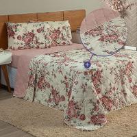 Kit Cobre Leito E Jogo De Lençol Casal 4 Peças Esmeralda 100% Algodão Percal 150 Fios Cor:rosê - 6