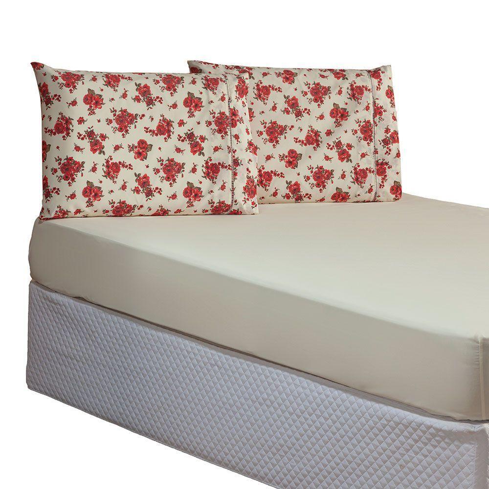 Jogo De Lençol Solteiro 2 Peças Esmeralda 100% Algodão Percal 150 Fios Cor:vermelho - 1