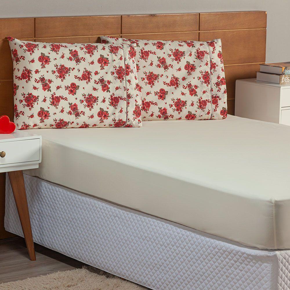 Kit Cobre Leito E Jogo De Lençol Queen 4 Peças Esmeralda 100% Algodão Percal 150 Fios Cor:vermelho - 2