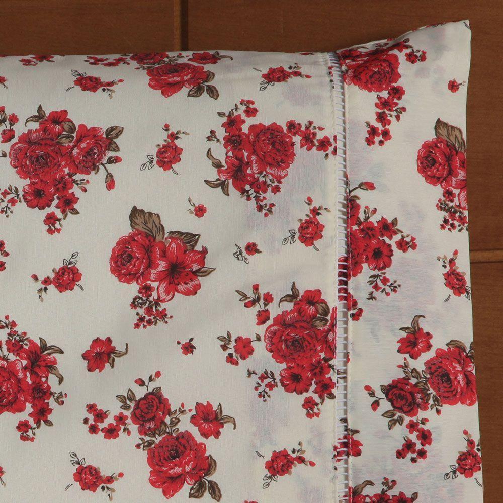 Kit Cobre Leito E Jogo De Lençol Queen 4 Peças Esmeralda 100% Algodão Percal 150 Fios Cor:vermelho - 6