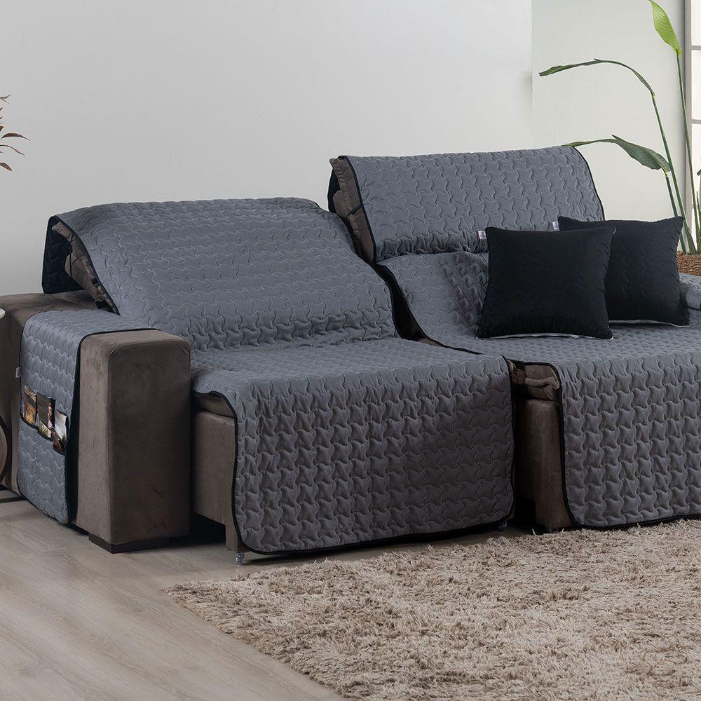 Protetor De Sofá Assento 2,20m Retrátil Shield 100% Poliéster Hipercal 400 Fios Cor:cinzapreto - 2