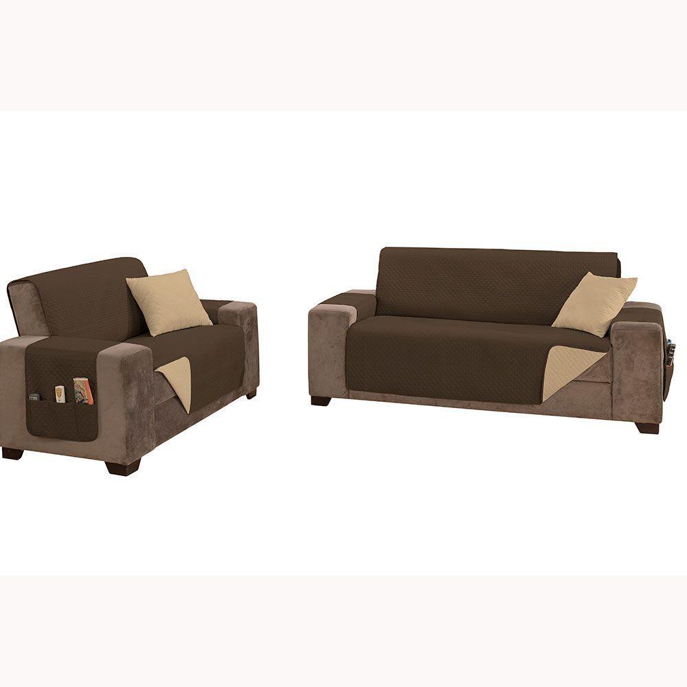 Protetor De Sofá Padrão 2 E 3 Lugares Lugares Classic 100% Poliéster Cor:tabaco - 1