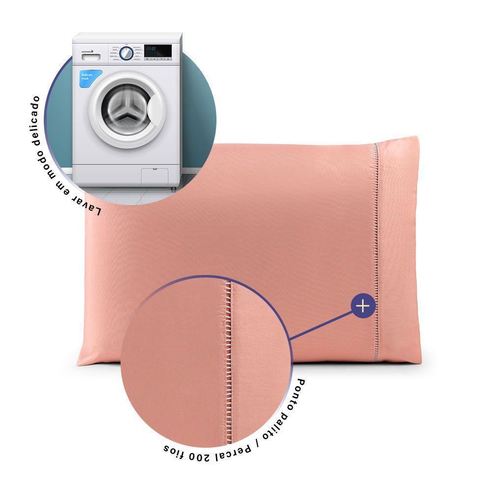 Fronha Avulsa 70cm X 50cm 1 Peça Laura 100% Poliéster Toque Percal 200 Fios Cor:rosê - 3