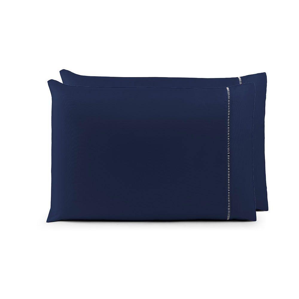 Par De Fronhas 70cm X 50cm 2 Peças Laura 100% Poliéster Toque Percal 200 Fios Cor:azulmarinho - 1