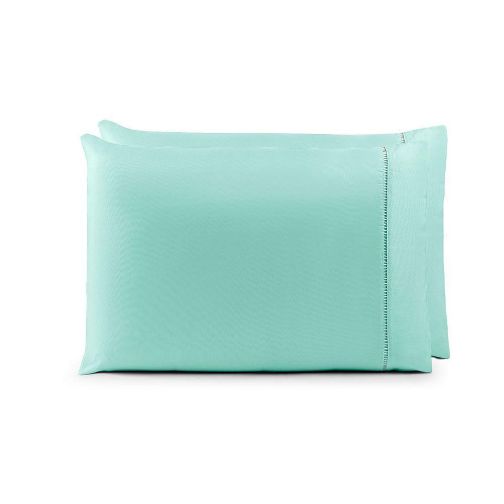 Par De Fronhas 70cm X 50cm 2 Peças Laura 100% Poliéster Toque Percal 200 Fios Cor:verdetiffany - 1