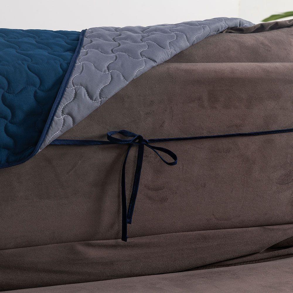 Protetor De Sofá Assento 2,40m Retrátil Shield 100% Poliéster Hipercal 400 Fios Cor:marinhocinza - 6