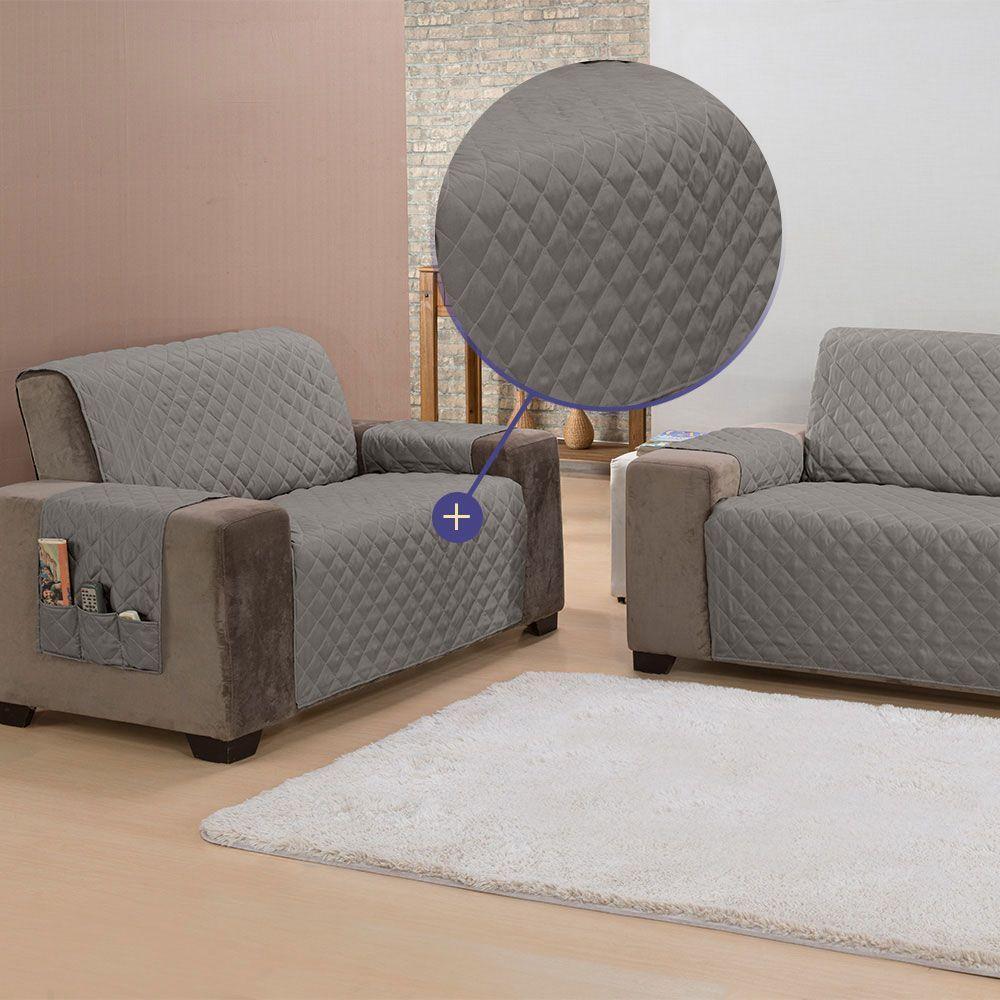 Protetor De Sofá King 2 Lugares Classic 100% Poliéster Cor:cinza - 4