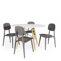Conjunto Mesa De Jantar Redonda Eiffel Branca 100cm Com 4 Cadeiras Itália - Cinza - 1