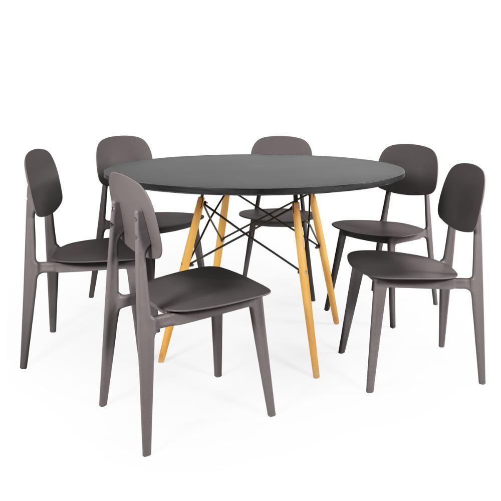 Conjunto Mesa De Jantar Redonda Eiffel Preta 120cm Com 6 Cadeiras Itália - Cinza - 1