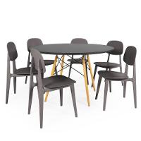 Conjunto Mesa De Jantar Redonda Eiffel Preta 120cm Com 6 Cadeiras Itália - Cinza - 1