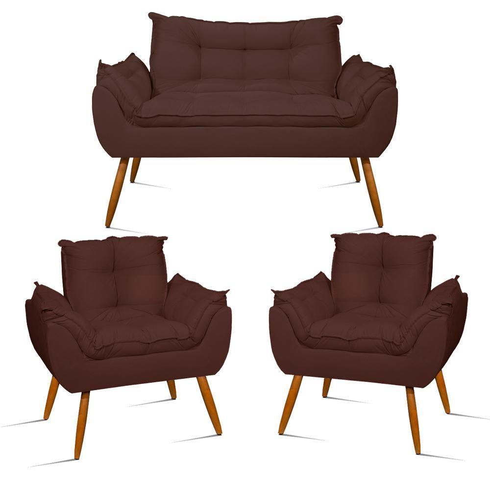 Kit Namoradeira Opala Sala Quarto e 02 Poltronas Balaqui Decor Marrom - 1