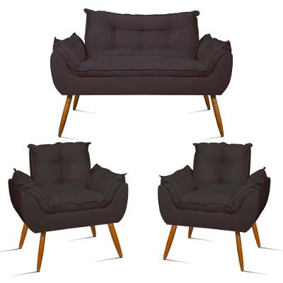 Kit Namoradeira Opala Sala Quarto e 02 Poltronas Balaqui Decor Cinza