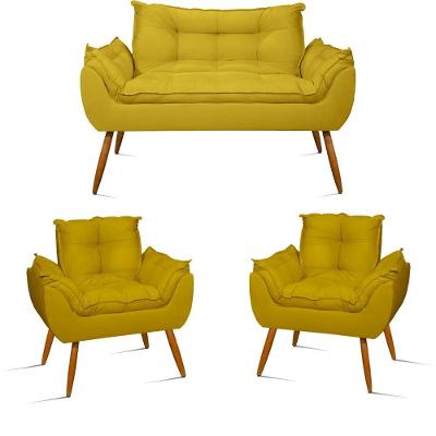 Kit Namoradeira Opala Sala Quarto 02 Poltrona Balaqui Decor Amarelo