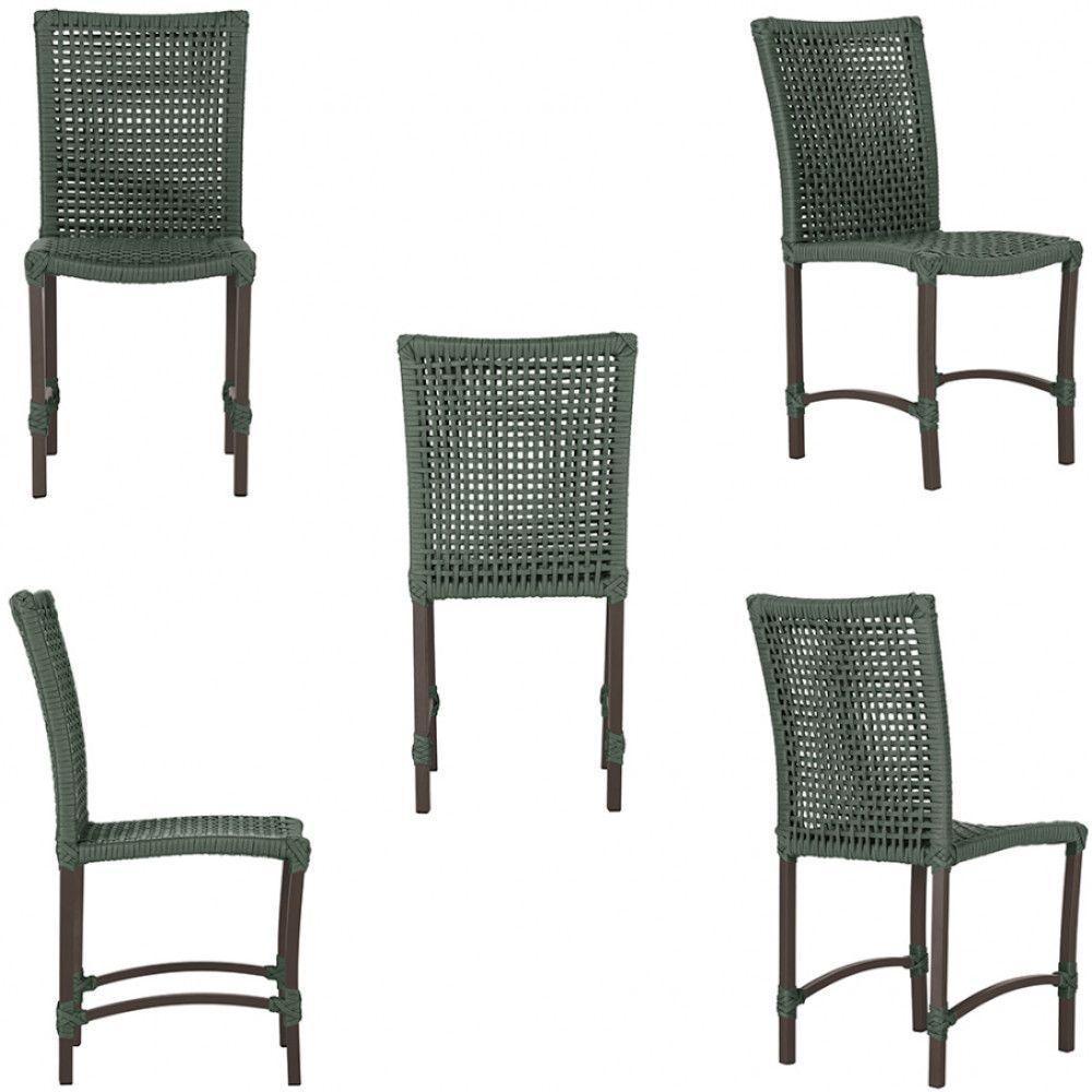 4 Cadeiras Corda Náutica E Mesa Tampo 1,00m Ripado Alumínio Verde - 2