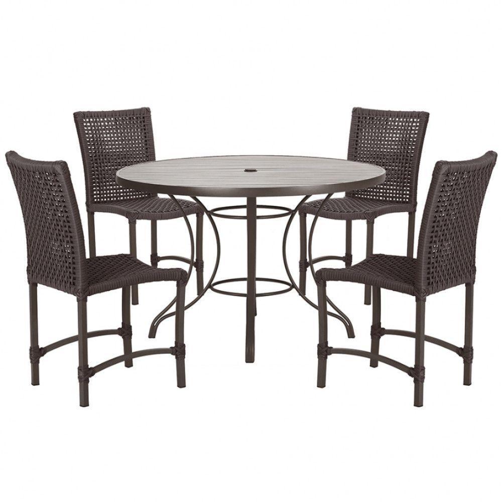 4 Cadeiras Corda Náutica E Mesa Tampo 1,00m Ripado Alumínio Marrom - 1