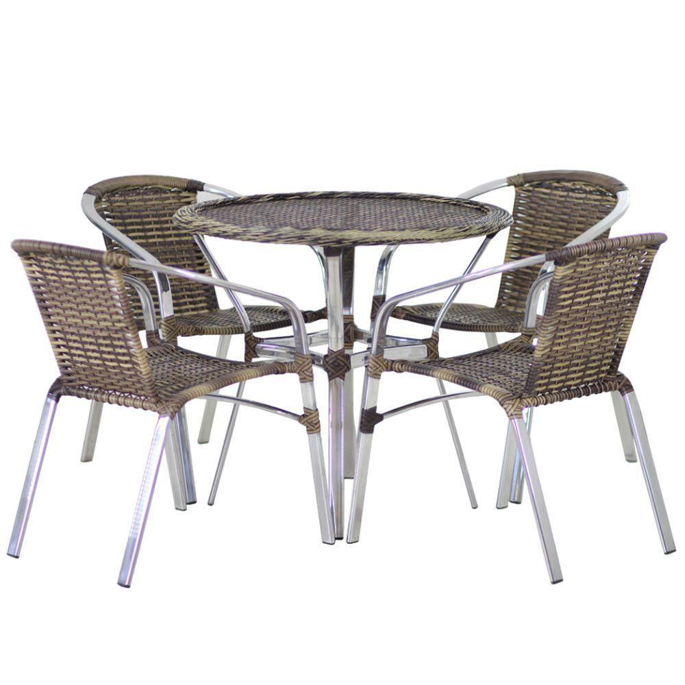 4 Cadeiras E Mesa Com Tampo Varanda Piscina Jardim Cappuccino - 1