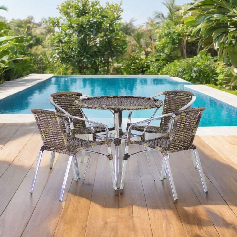 4 Cadeiras E Mesa Com Tampo Varanda Piscina Jardim Cappuccino - 7