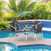 4 Cadeiras E Mesa Com Tampo Alumínio área Varanda Preto