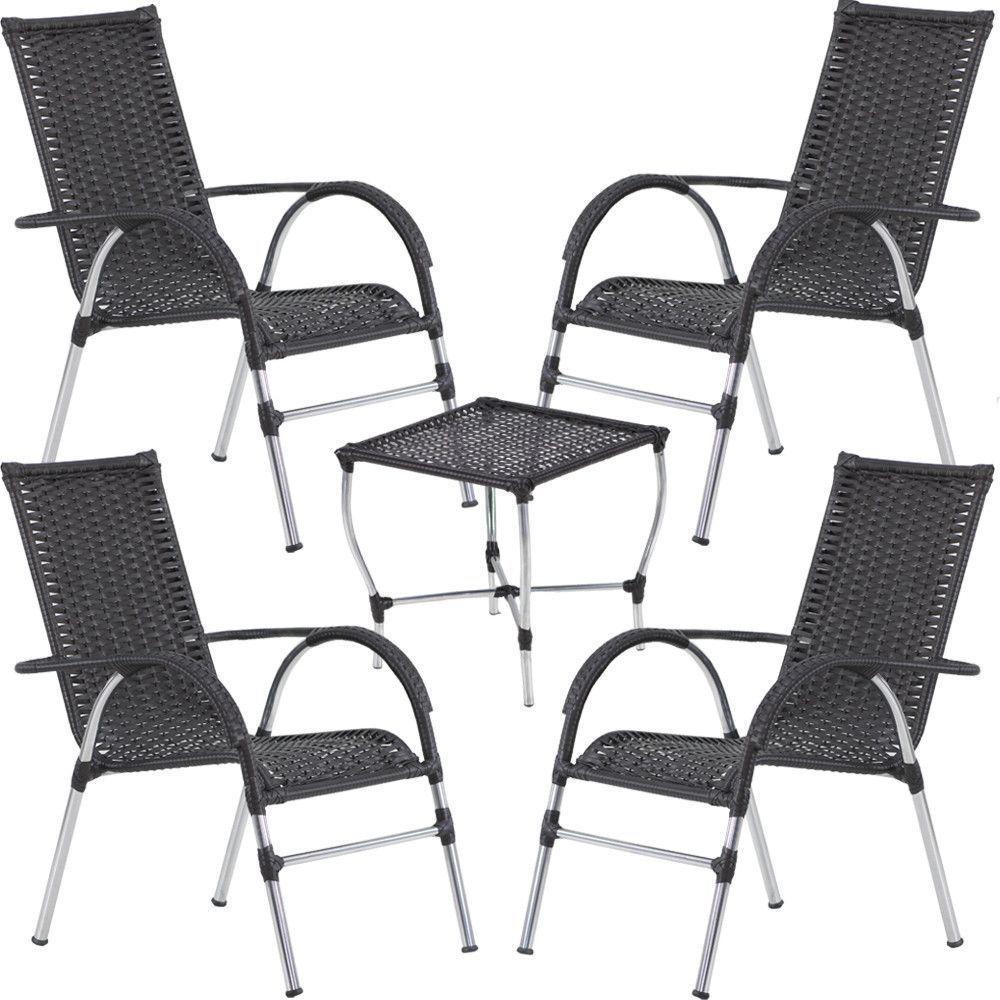 Jogo 4 Cadeiras E Mesa Vênus Area Externa - Trama Preto - 1