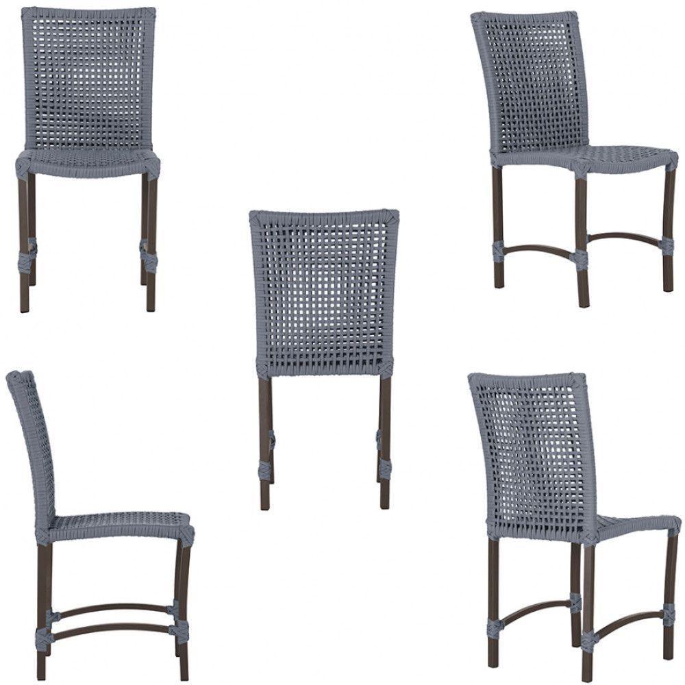 Mesa Ascoli 4 Cadeiras Cannes De Alumínio Trama Prata - 3