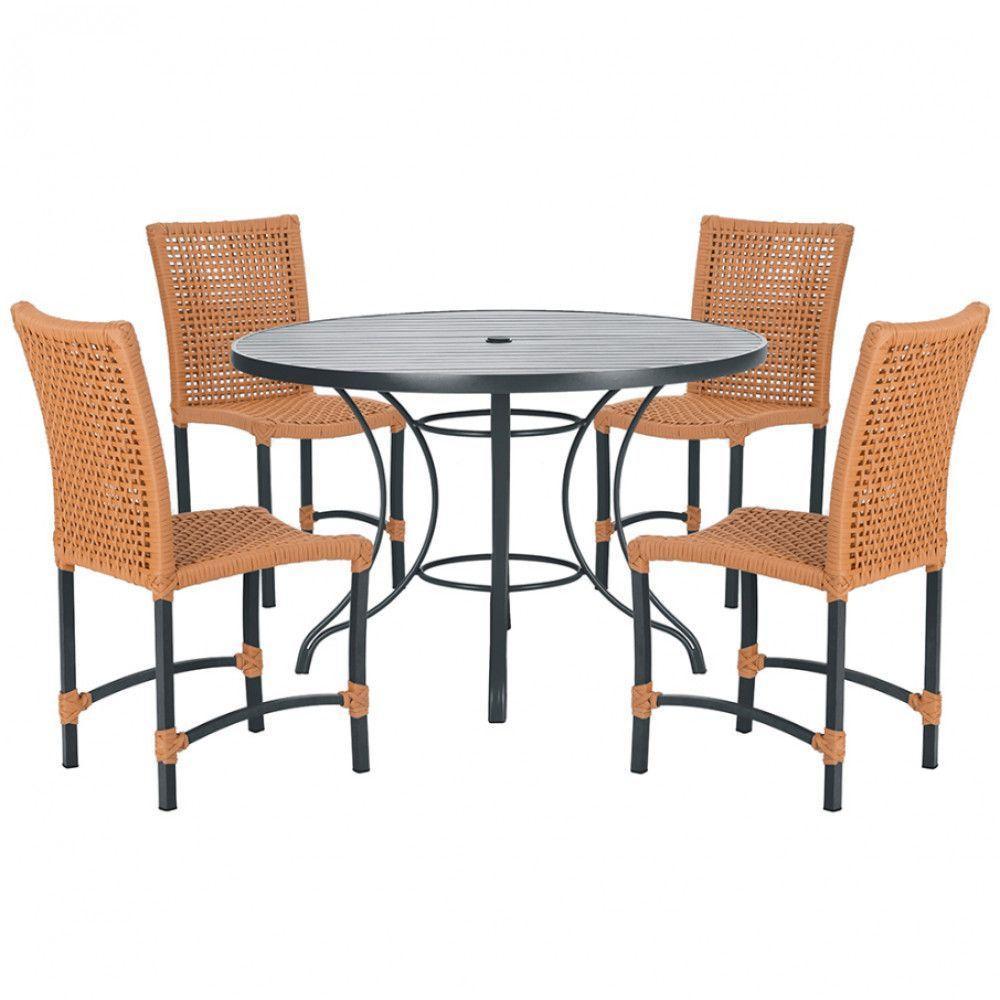 Mesa Ascoli Com 4 Cadeiras Cannes De Alumínio Trama Terra Cota - 1