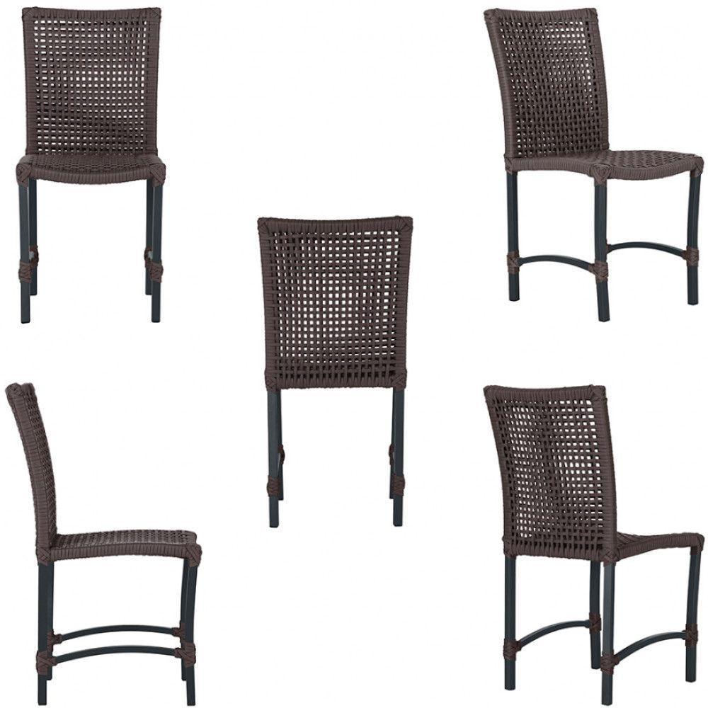 Mesa Ascoli Com 4 Cadeiras Cannes De Alumínio Trama Marrom - 3